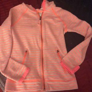 Girls striped orange grey hoodie jacket w thumb holes and tank top set